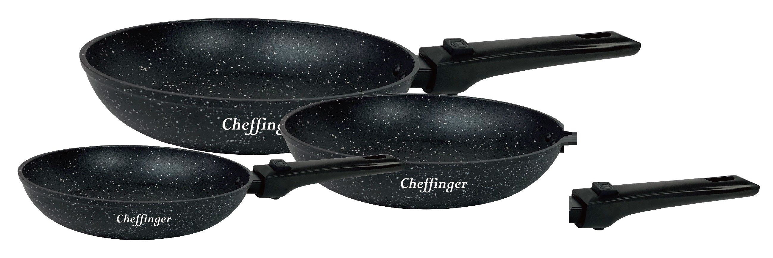 Cheffinger Koekenpannenset - Ø 20/24/28 cm - met Afneembare Handgreep - Zwart - TEKZEN