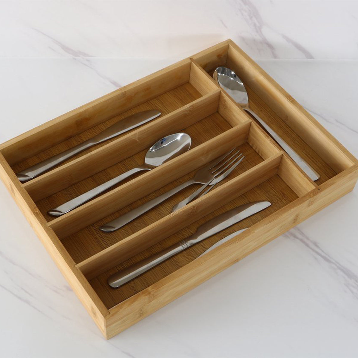 Clever Cutlery Tray - Bamboo - 35x25x5cm - 5 Compartments - Cutlery Drawer