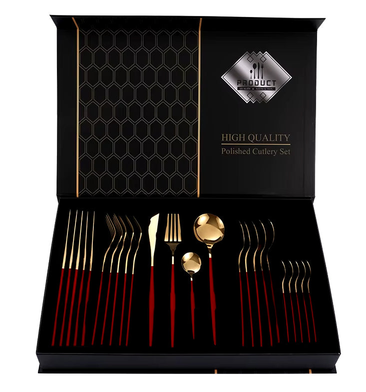 Cheffinger Besteckset - 24-teilig - Gold/Rot - Für 6 Personen 