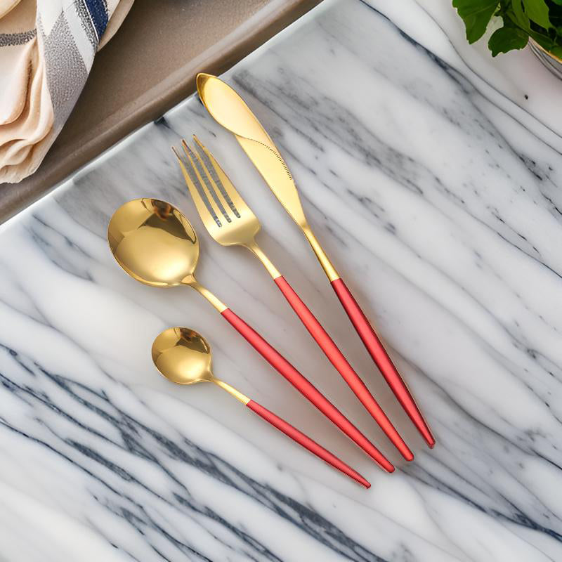 Cheffinger Besteckset - 24-teilig - Gold/Rot - Für 6 Personen 