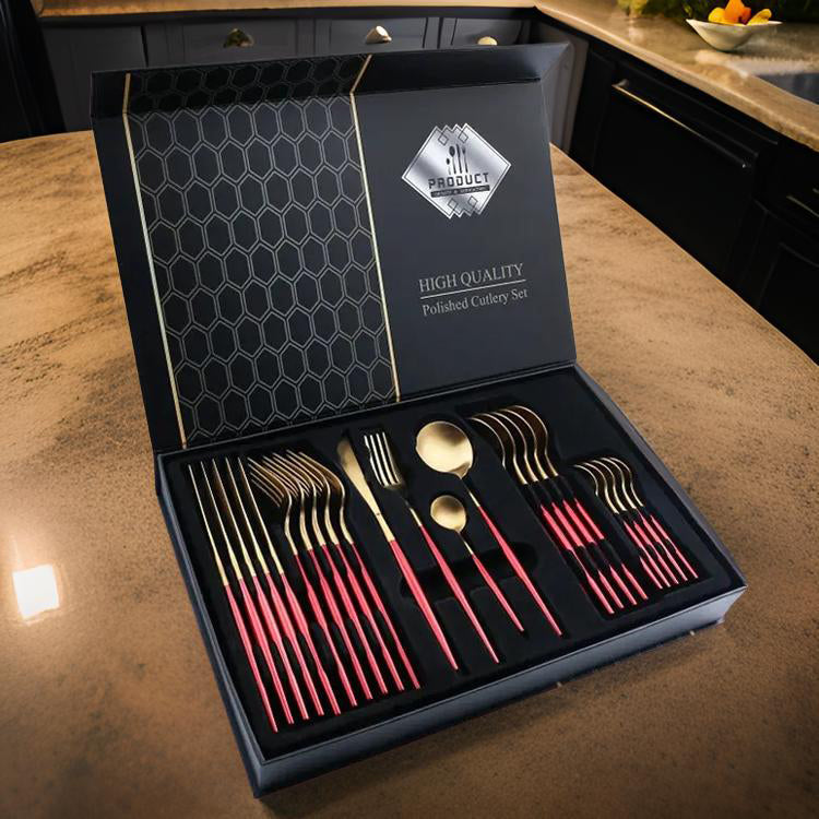 Cheffinger Besteckset - 24-teilig - Gold/Rot - Für 6 Personen 