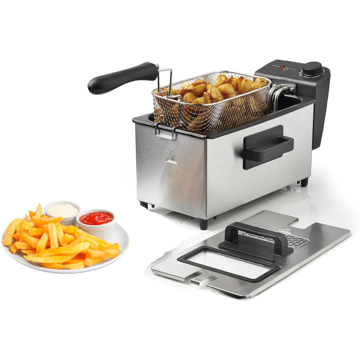 Cheffinger Friteuse - 3L - RVS - 2000W - Met Kijkvenster & Uitneembare Frituurmand - Frituurpan