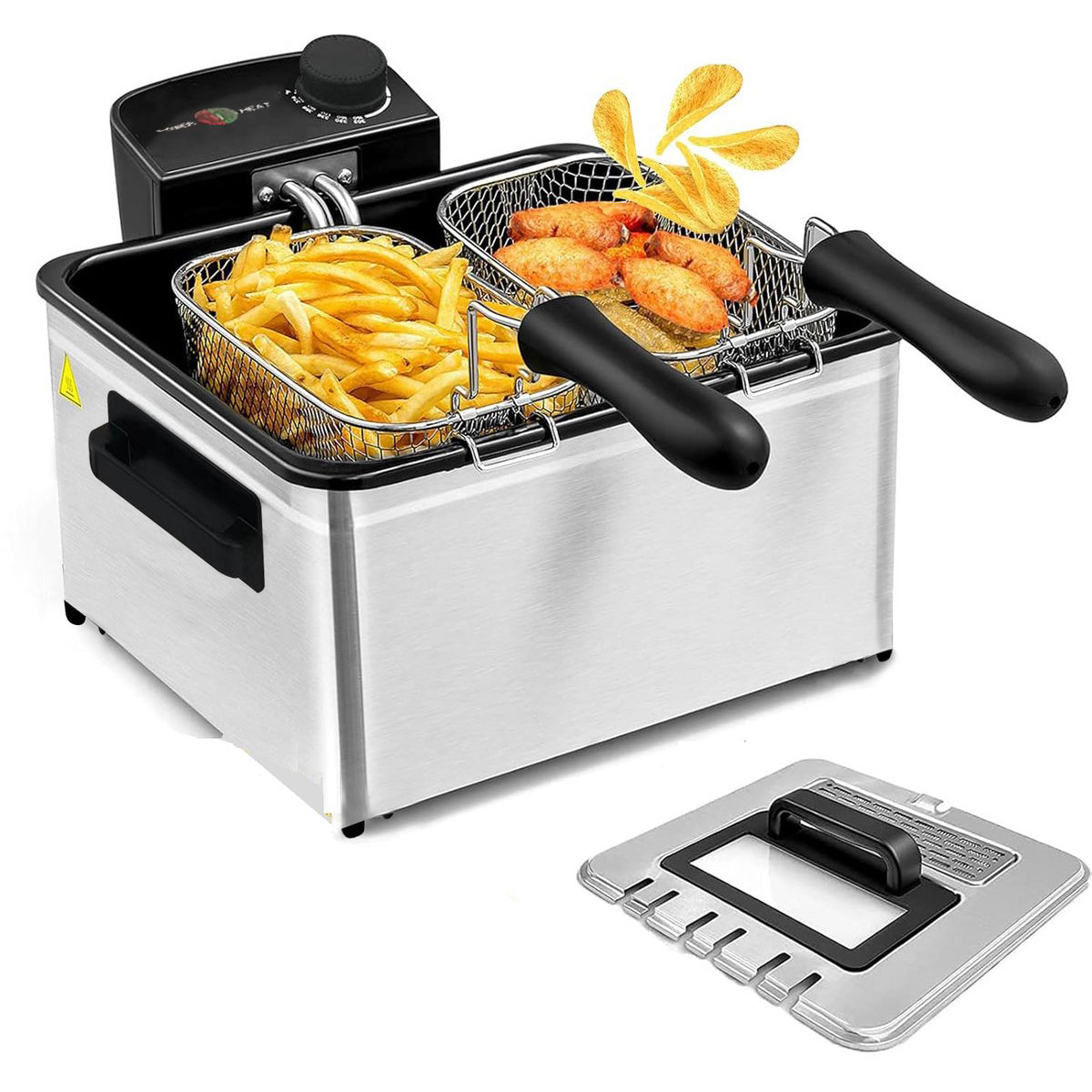 Cheffinger Friteuse - 5L - RVS - 2000W - Met Kijkvenster & 3 Uitneembare Frituurmand - Frituurpan