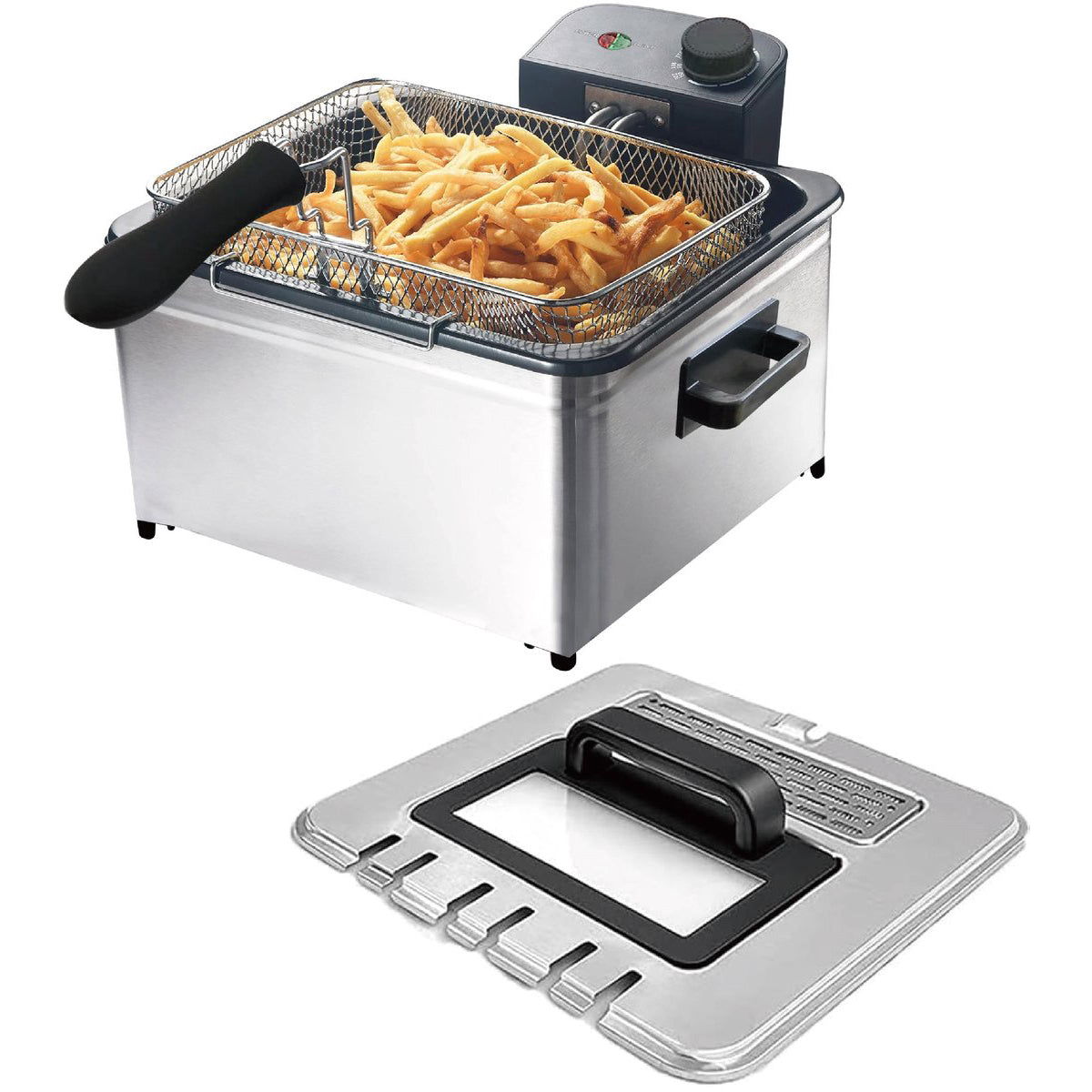 Cheffinger Friteuse - 5L - RVS - 2000W - Met Kijkvenster & 3 Uitneembare Frituurmand - Frituurpan