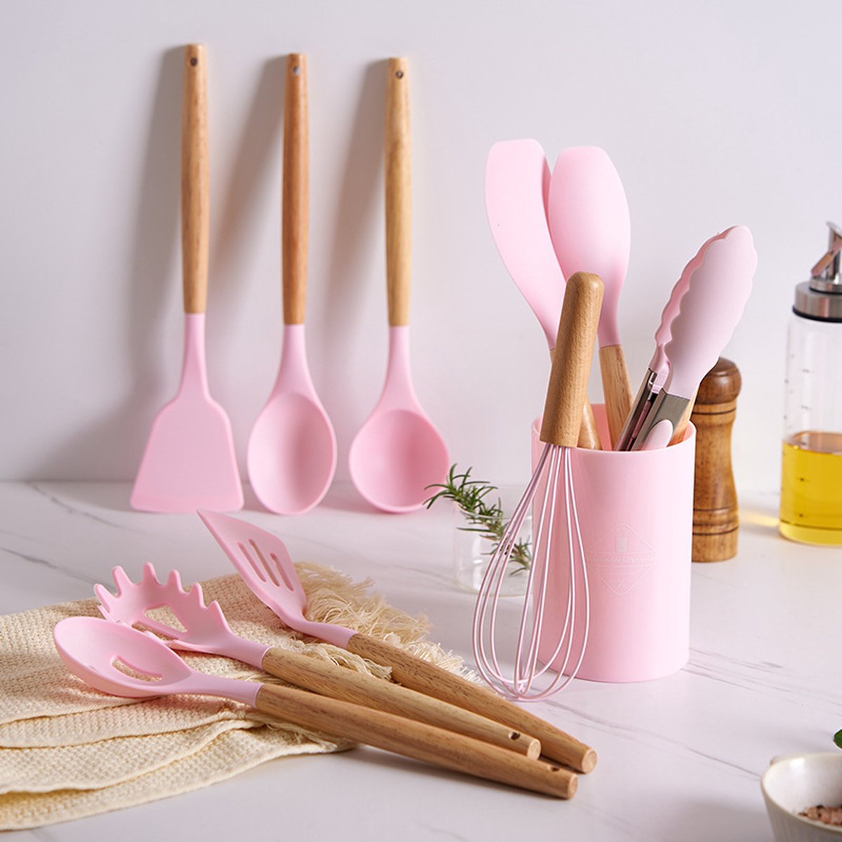 Cheffinger Kookgerei Set met Houder - 12-delig - Keukengerei Set