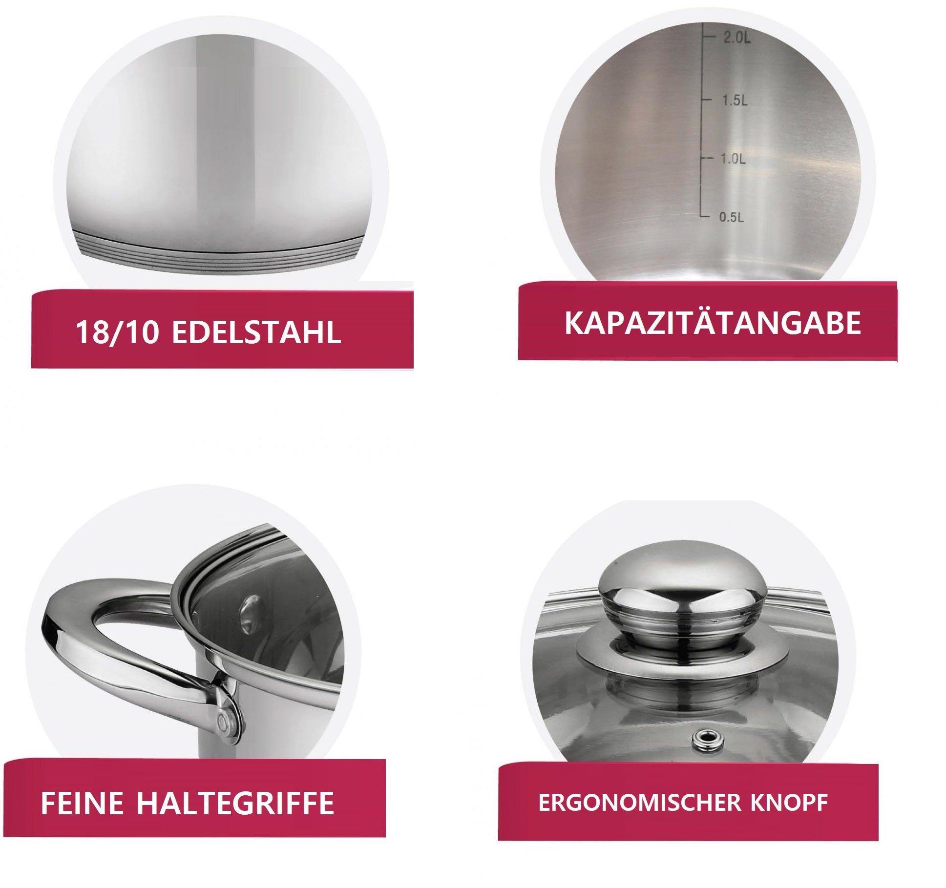 Cheffinger Pannenset - 8-delig - Zilver - RVS - Kookpannen - Inductie - TEKZEN