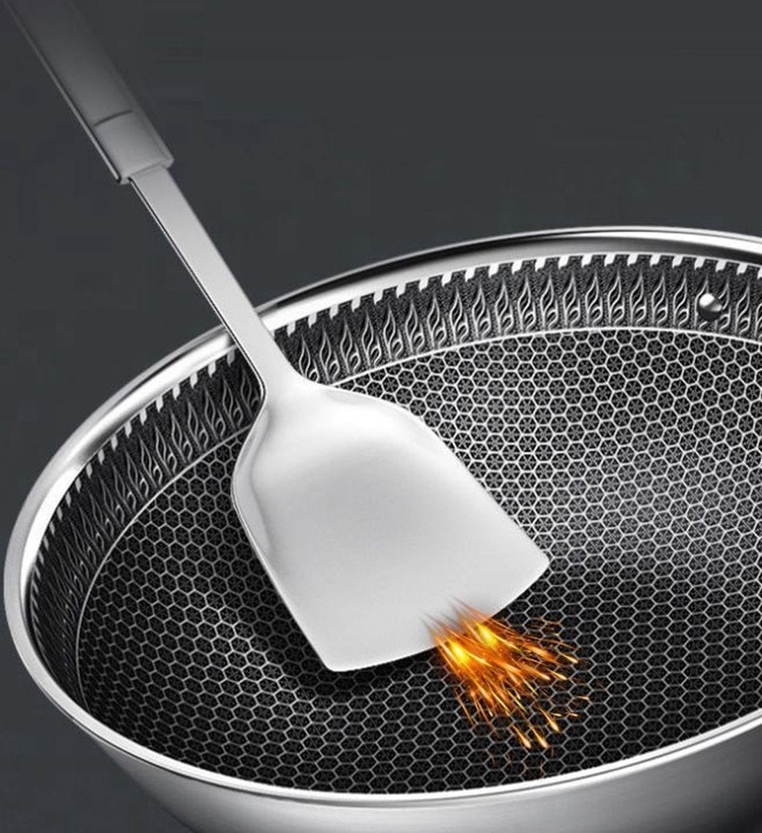 Cheffinger Premium Lage Braadpan met Deksel - 28cm - RVS - Honingraat - Hexagon - Honeycomb - TEKZEN