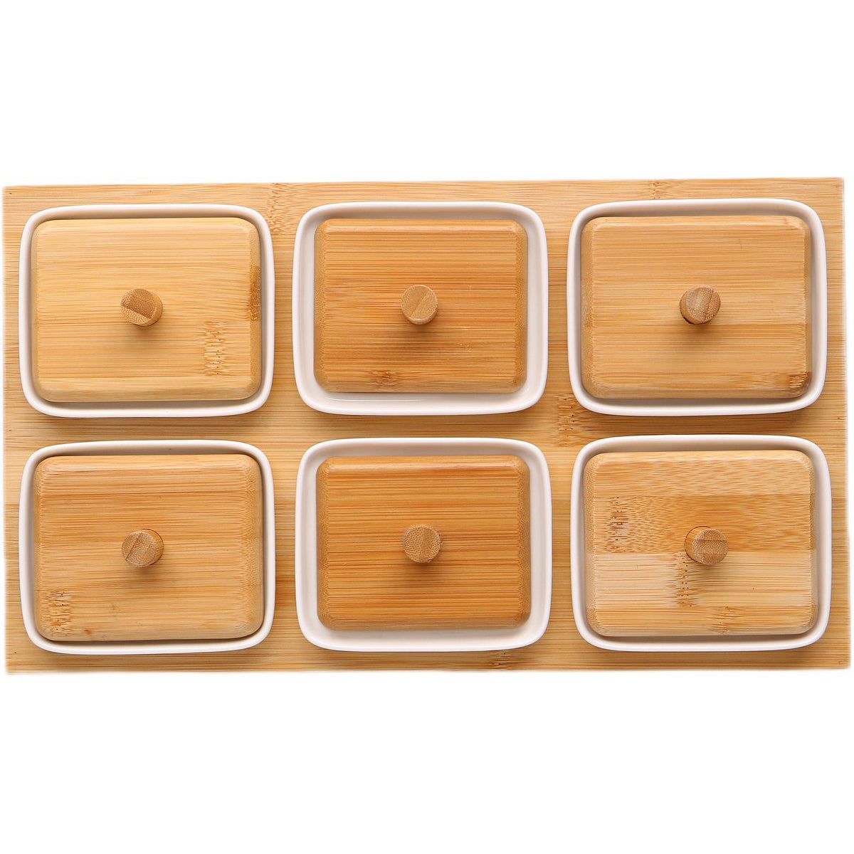 Cheffinger Snackschaal met 6 Bakjes - Bamboe - Borrelpank - Tapasschaal - Serveerschaal