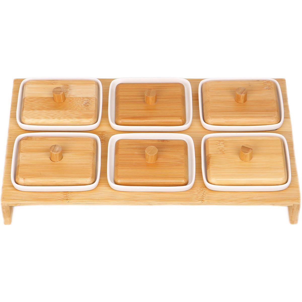 Cheffinger Snackschaal met 6 Bakjes - Bamboe - Borrelpank - Tapasschaal - Serveerschaal