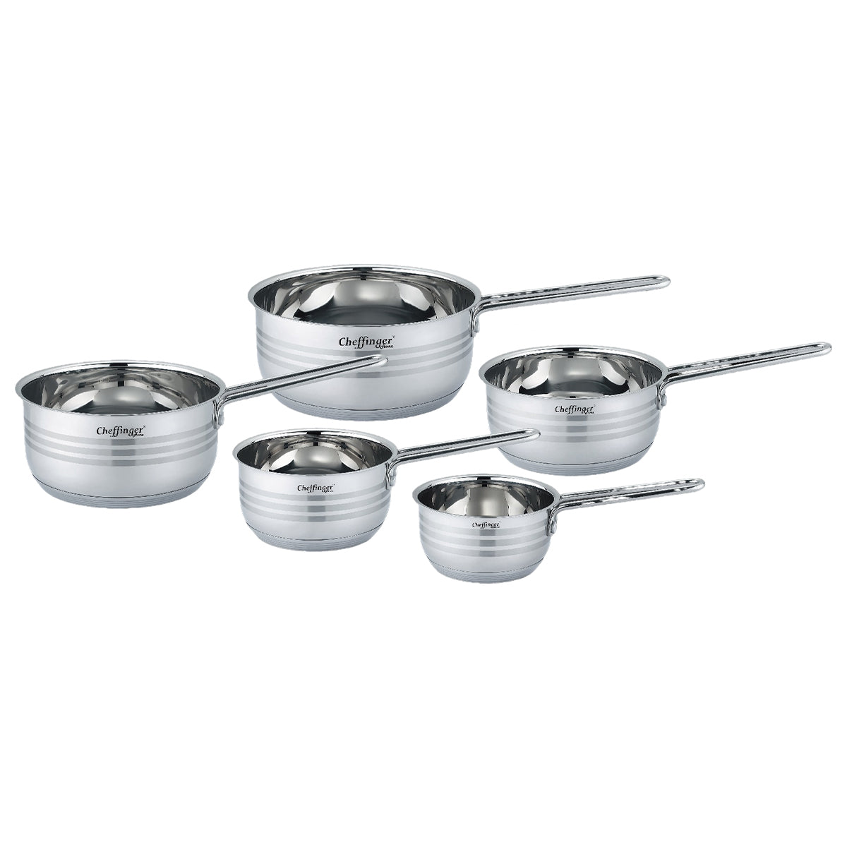 Cheffinger Sauspannen Set met Deksel - 10-delig - 12/14/16/18/20cm - RVS - Inductie - Steelpannen Set