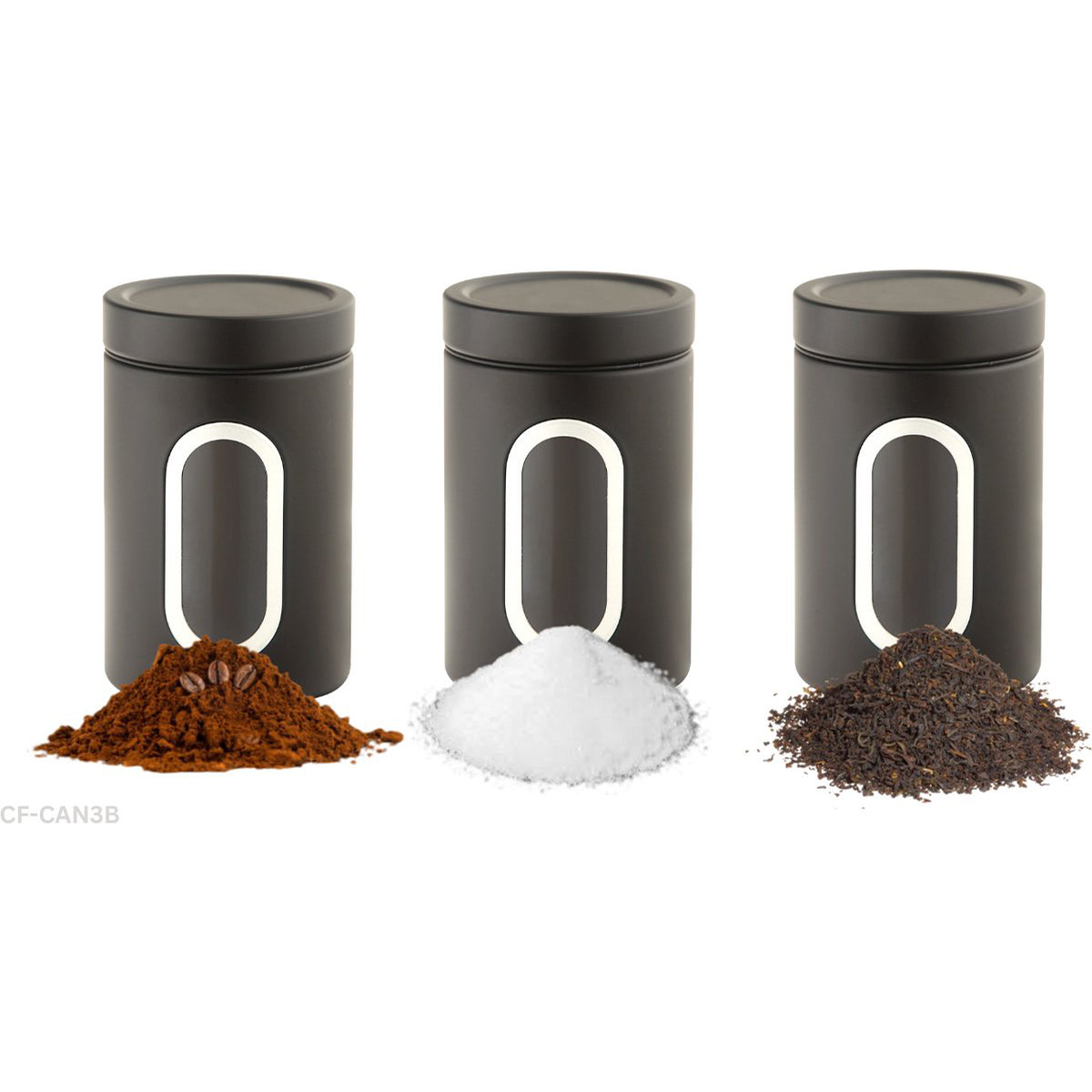 Cheffinger Storage Canisters - Black - Coffee, Tea and Sugar