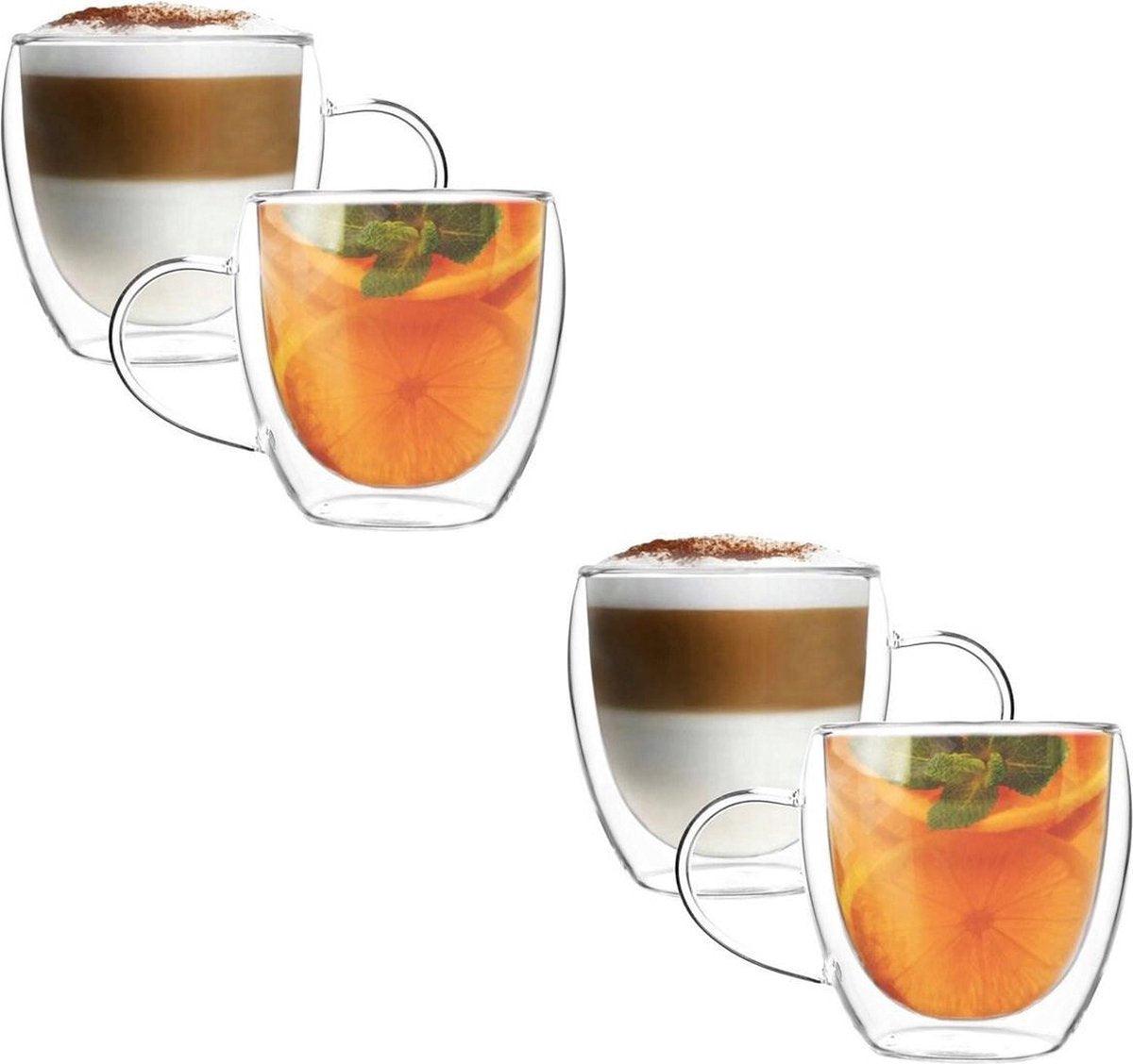 Dubbelwandige Glazen met Oor - 250 ml - Set van 4 - Koffieglazen - Theeglas - Cappuccino Glazen - Latte Macchiato Glazen - Glas - TEKZEN