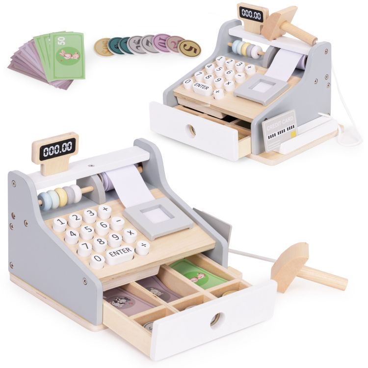 ECOTOYS Houten Speelgoedkassa - Met Scanner, Speelgeld & Betaalkaart – foto 1