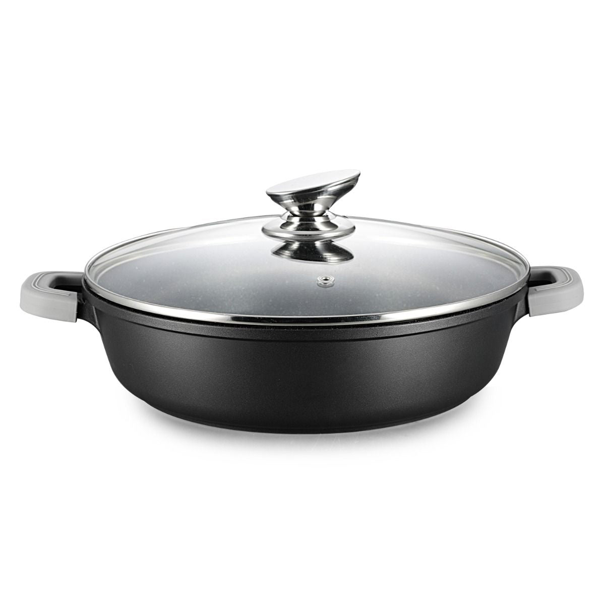 Ferveo Omega Niedrige Bratpfanne mit Deckel – 24 cm – Schwarz – Induktion