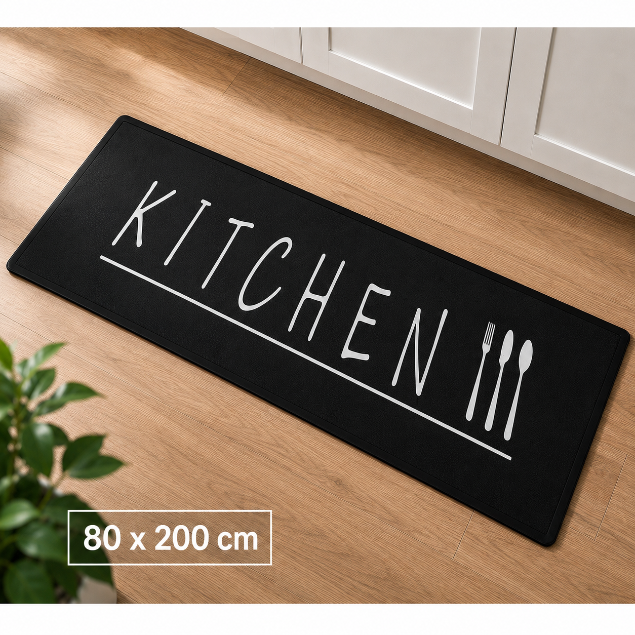 Hauskraft Keukenloper Kitchen - Zwart - 80x200 cm - Vloerkleden - Keuken Tapijt - Keukenmat - Loper Tapijt - Loper Vloerkleed