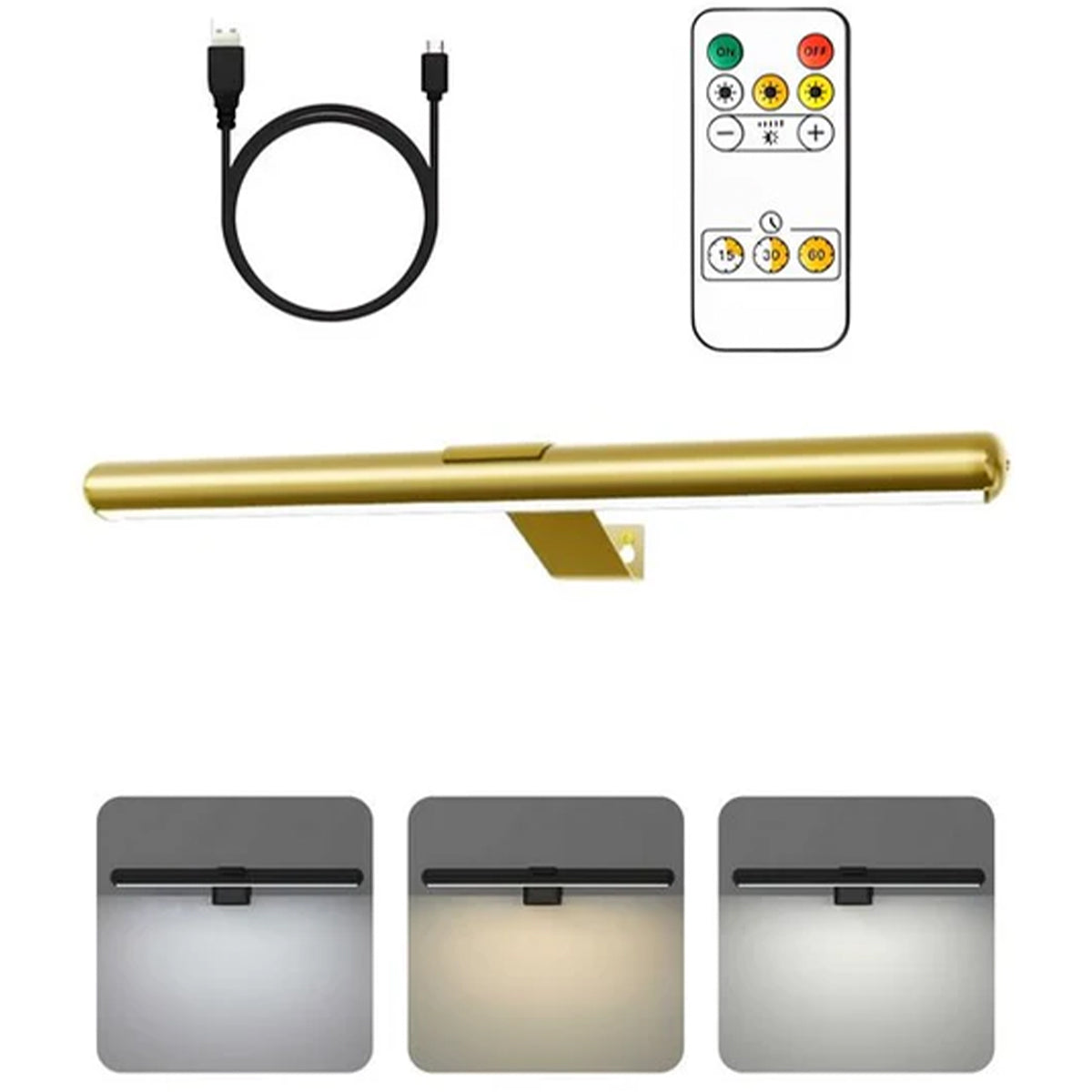 KAIA Rechargeable Picture Light - Gold - 40cm - Wireless Wall Lamp Rechargeable - Dimmable LED - Cordless