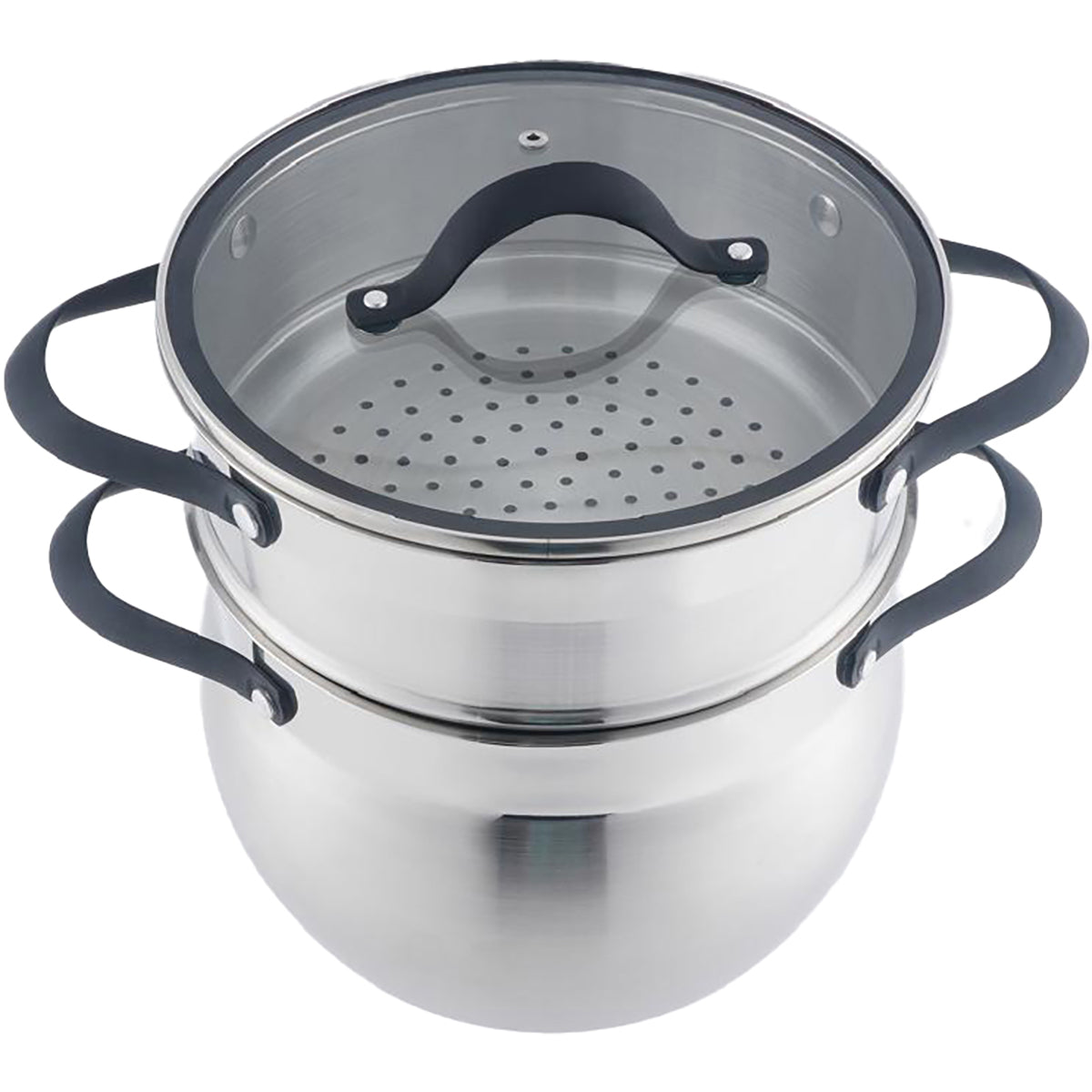 Kadirelli Couscous Pfanne - 12 Liter - 26 cm - Induktionsgeeignet - Dampfgarer - Silber/Schwarz