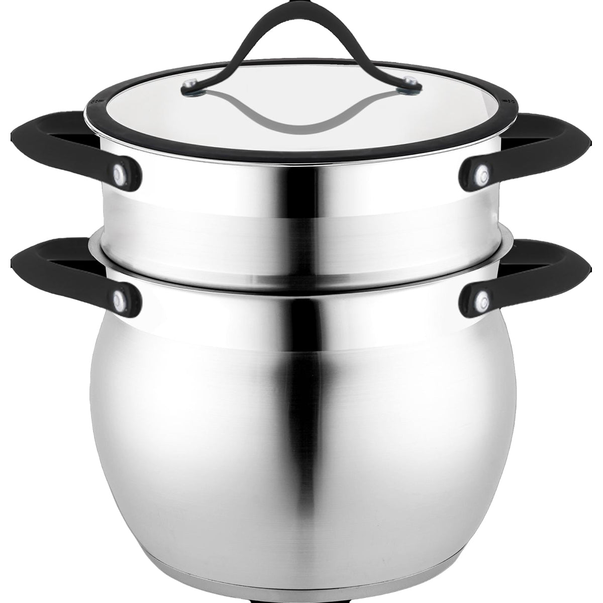 Kadirelli Couscous Pfanne - 6 Liter - 22 cm - Induktionsgeeignet - Dampfgarer - Silber/Schwarz