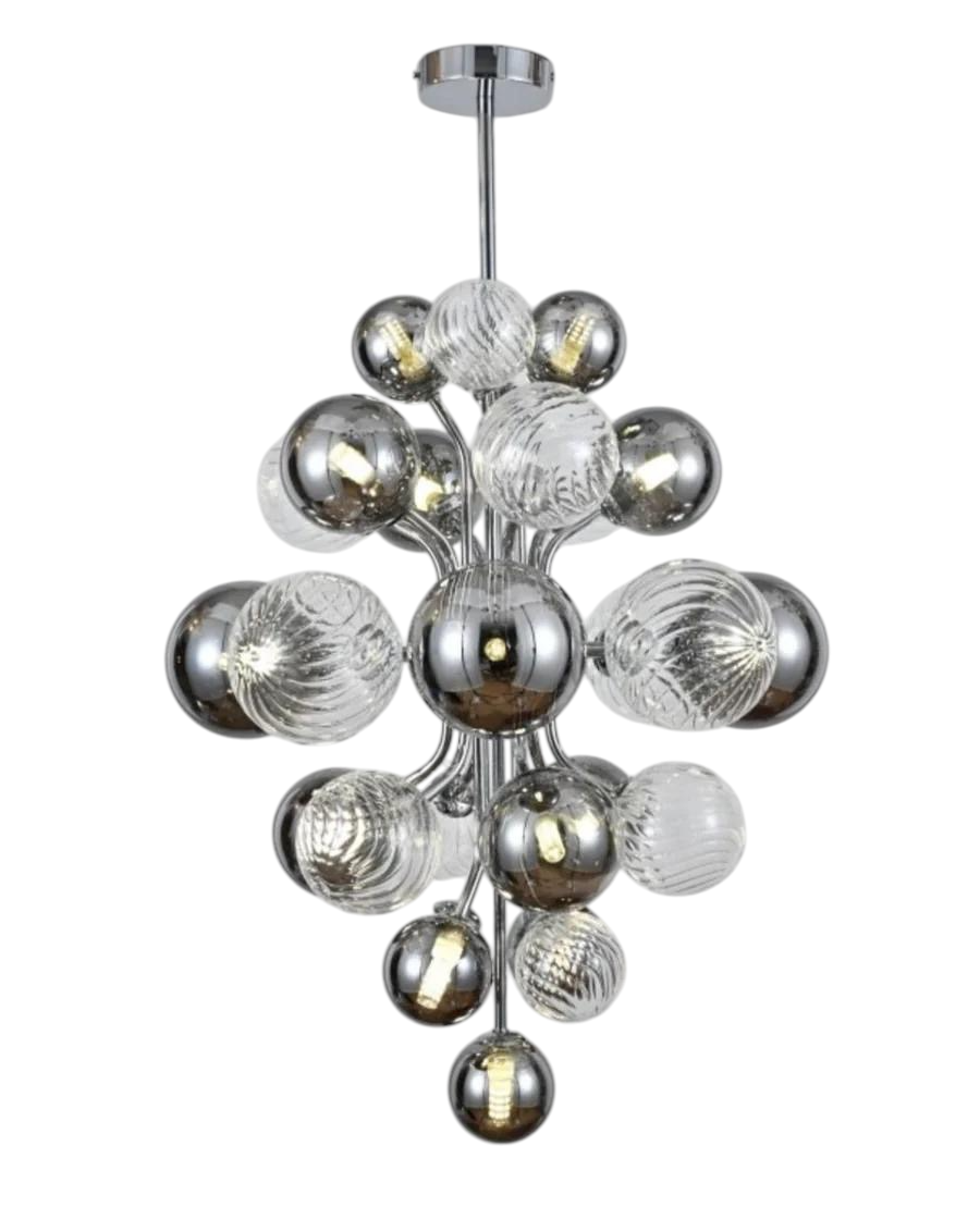 Kadirelli Industrielle Deckenlampe - 15x G9 - 40W - Kronleuchter - Hängelampe - Luxuriöse, rauchfarbene, klare Chromlampe