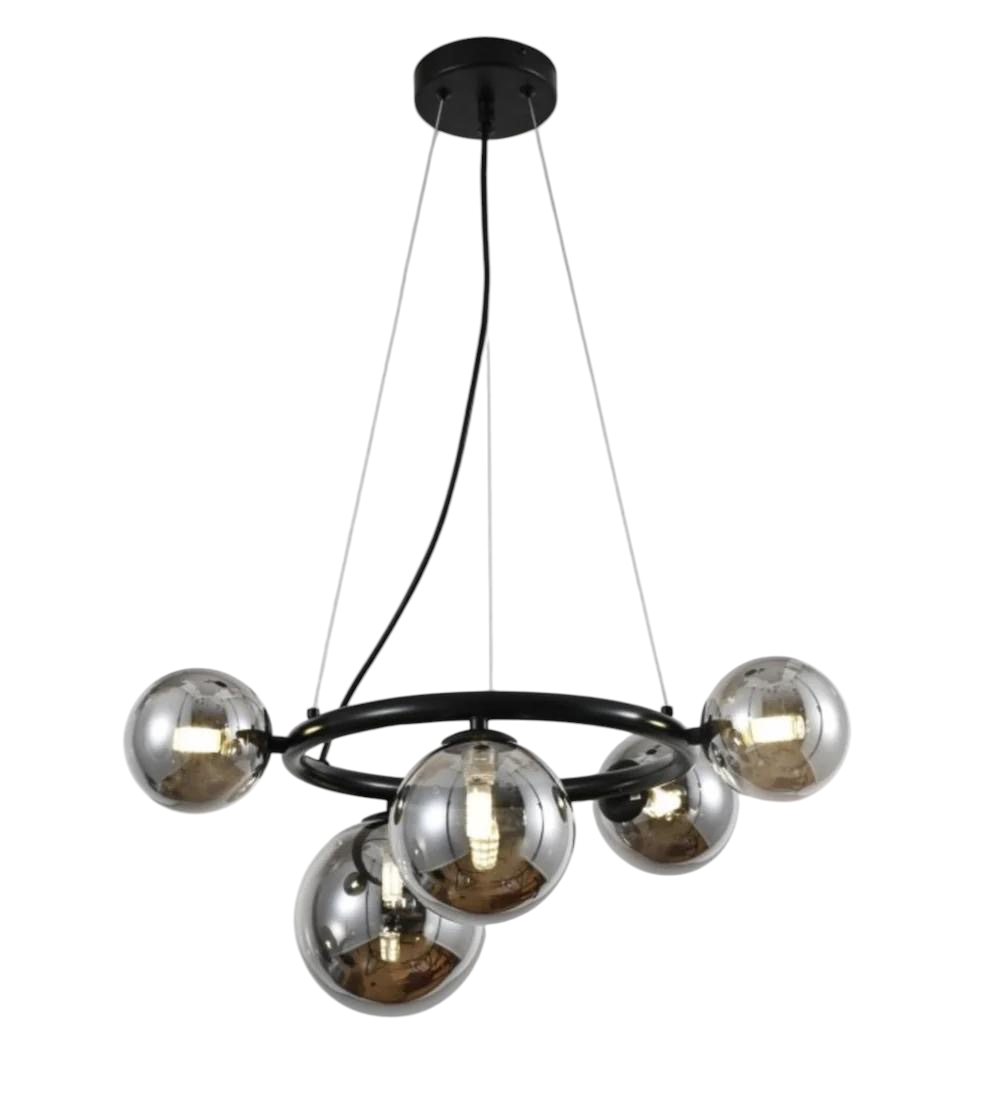 Kadirelli Industrielle Deckenlampe - 5x G9 - 40W - Kronleuchter - Hängelampe - Luxuriöse schwarz geräucherte Lampe