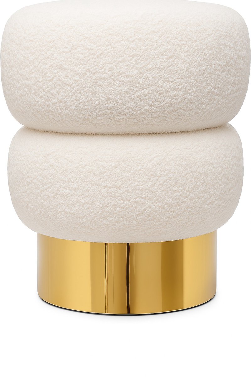 Kadirelli Teddy Poef - 41cm x 40cm - Wit / Goud - Velvet - Fluweel - Hotel Chique - TEKZEN