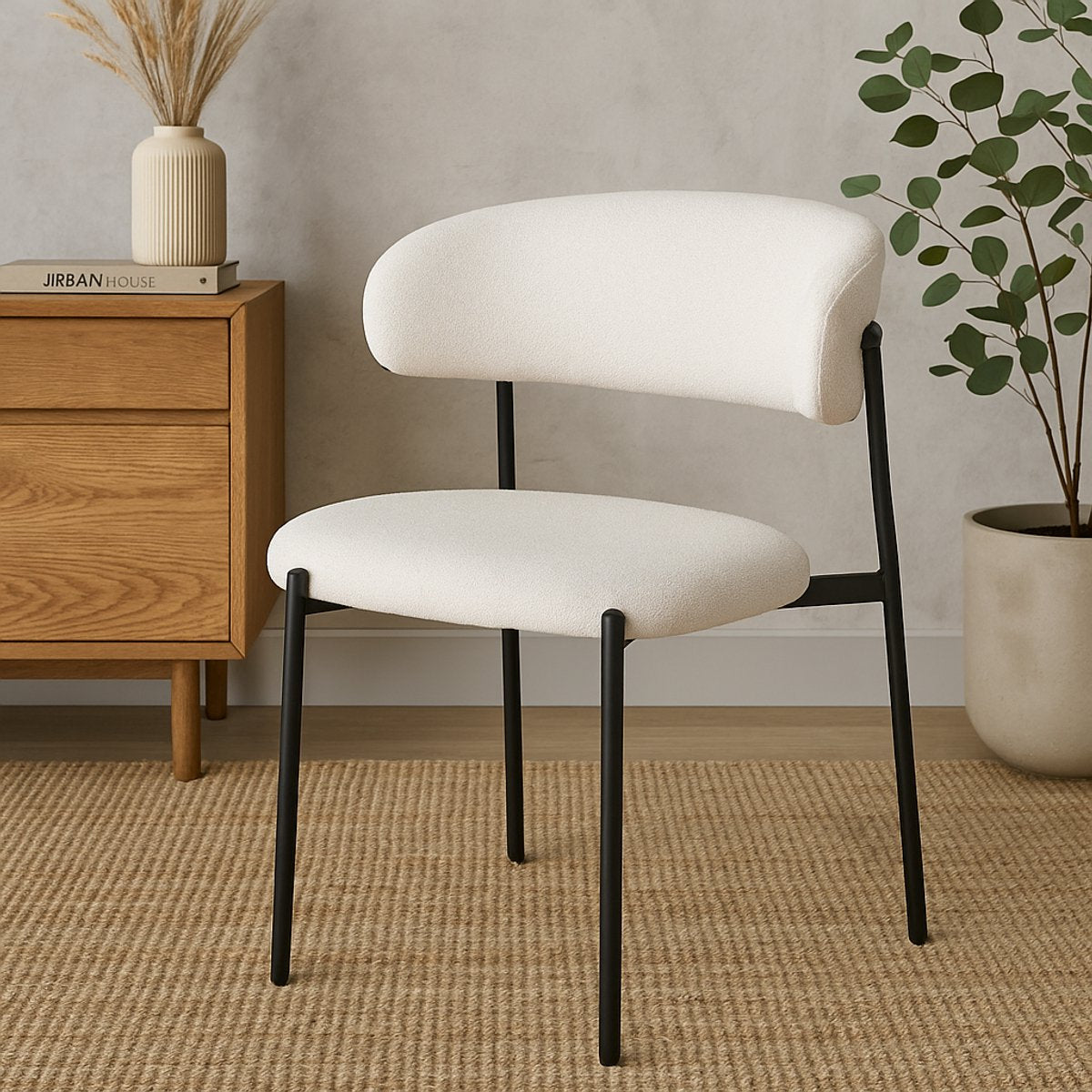 Kadirelli - Eetkamerstoel - Set Van 4 - Off-White - Microfiber Stof - Microvezel - Modern - Japandi