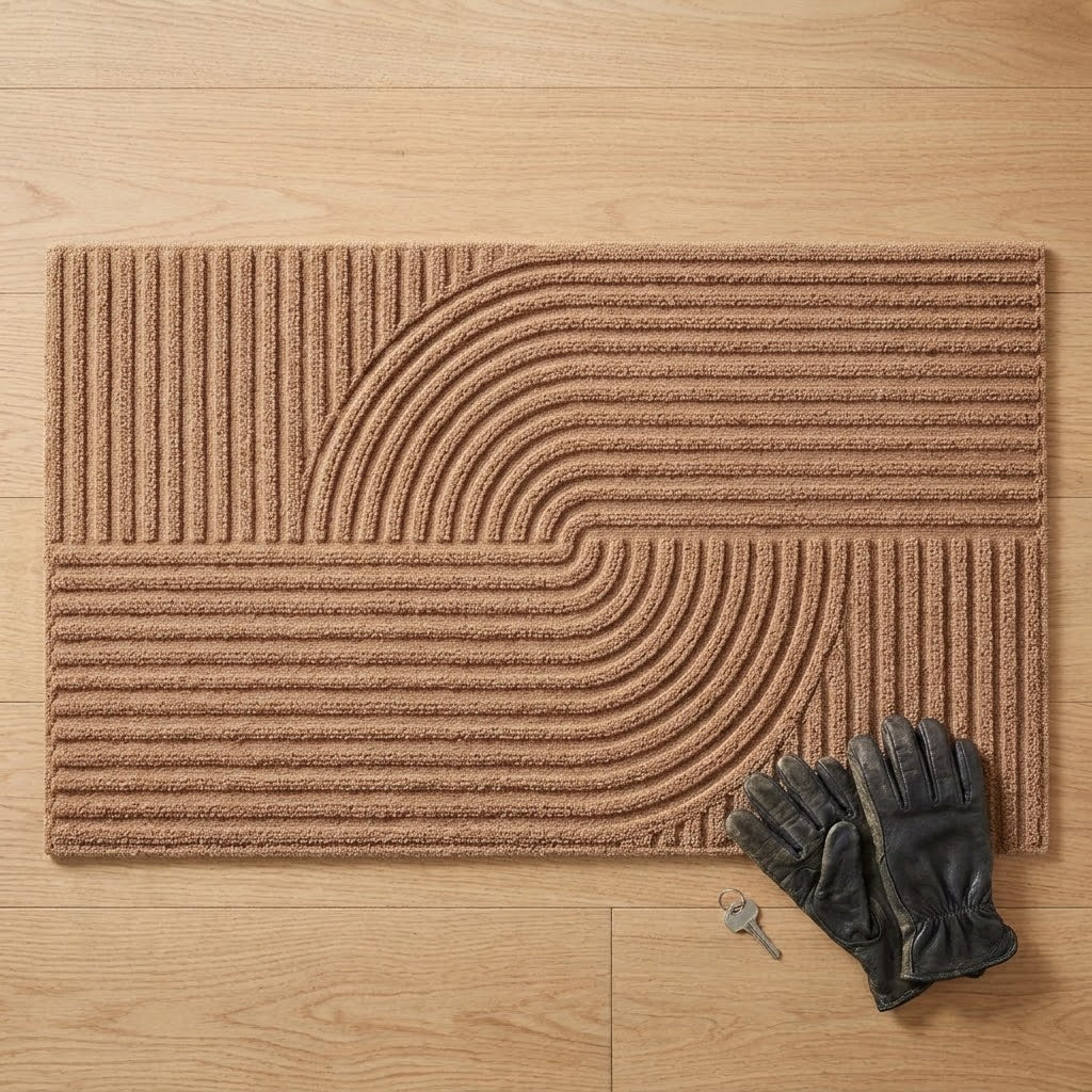 Kadirelli Deurmat Binnen – 60 x 90 cm – Taupe – Geometrisch Reliëf – Antislip en Wasbaar