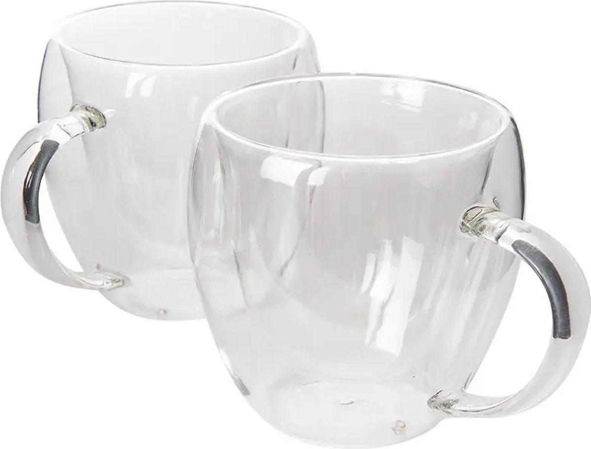 MONOO Dubbelwandige Koffieglazen - 250ml met Oortje - Set van 2 - Cappuccino Glazen - Latte Macchiato Glazen - TEKZEN