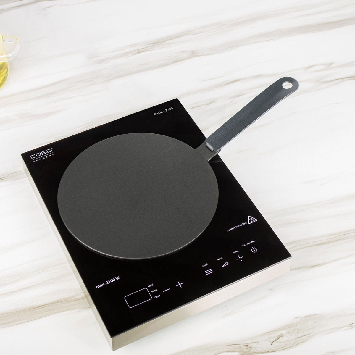 MONOO Induktionsadapterplatte Edelstahl 24 CM - Schwarz - Induktionsadapter Induktionsplatte - Abnehmbarer Griff - Induktionsschutz