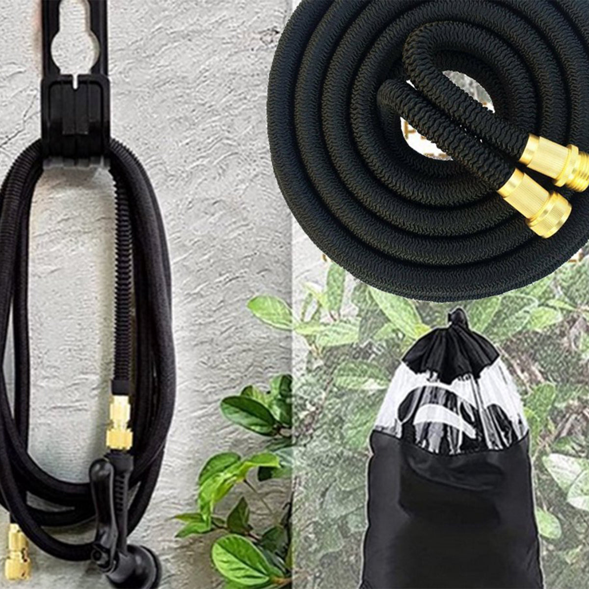 MONOO Flexible garden hose and irrigation 30 meters - Garden irrigation - Garden sprinkler - Water hose - 7 spray functions - Black