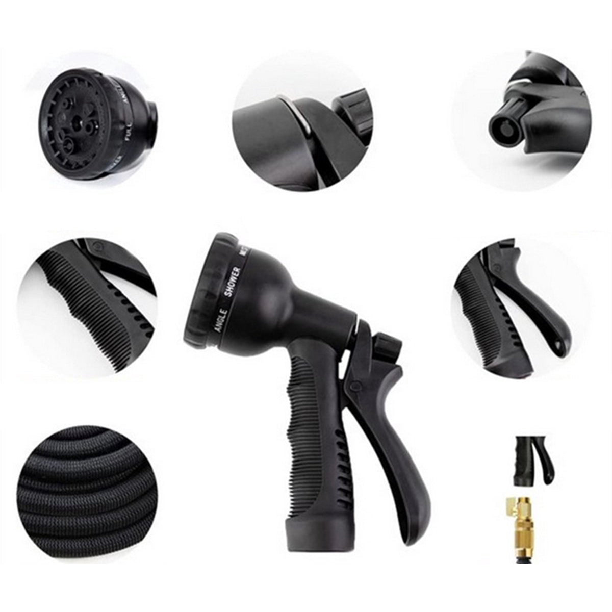 MONOO Flexible garden hose and irrigation 30 meters - Garden irrigation - Garden sprinkler - Water hose - 7 spray functions - Black