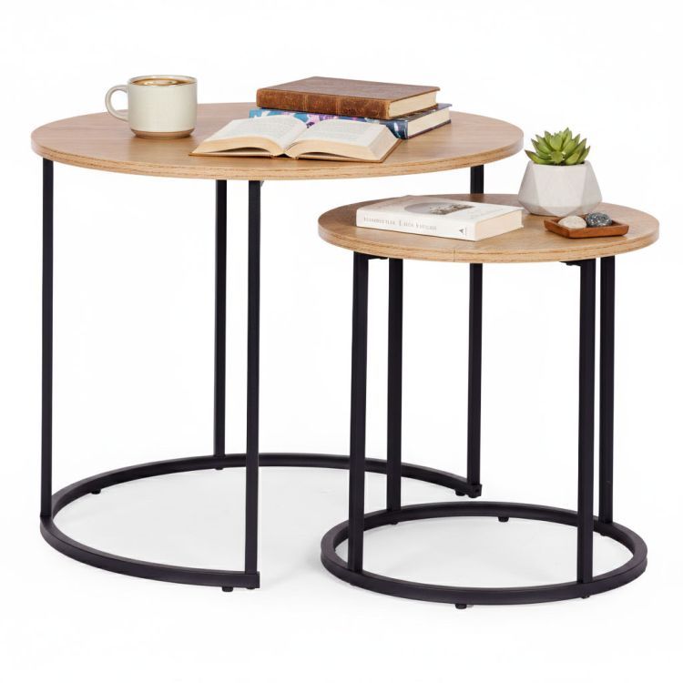 ModernHome Salontafel Set van 2 - Rond - Licht Eiken - Loft Design – foto 1