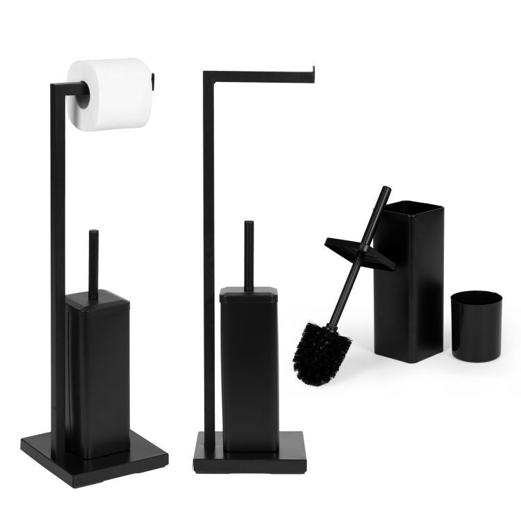 ModernHome Toiletrolhouder - Met Toiletborstel - Vrijstaand - Zwart – foto 1