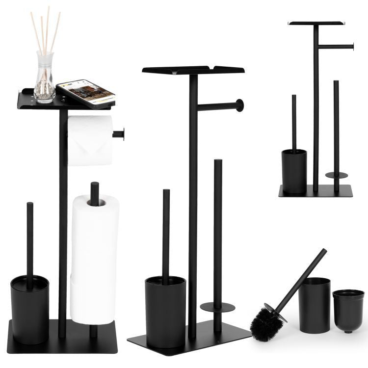ModernHome Toiletrolhouder - Met Toiletborstel & Plankje - Zwart – foto 1