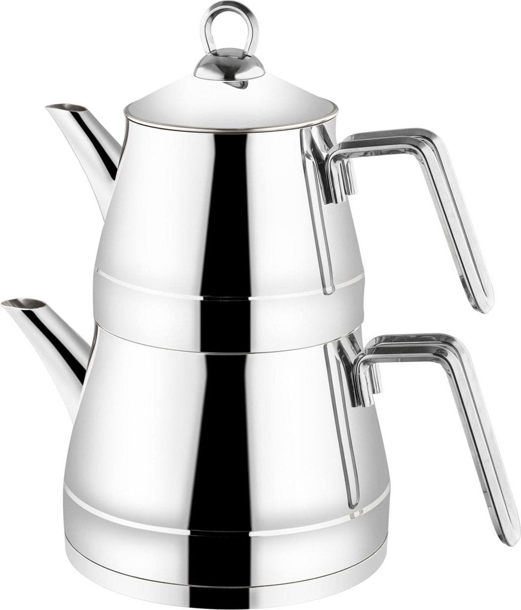 ÖZ Life Türkische Teekanne - 1,25L + 2L - Teeservice - Teekannenset - Silber - Caydanlik