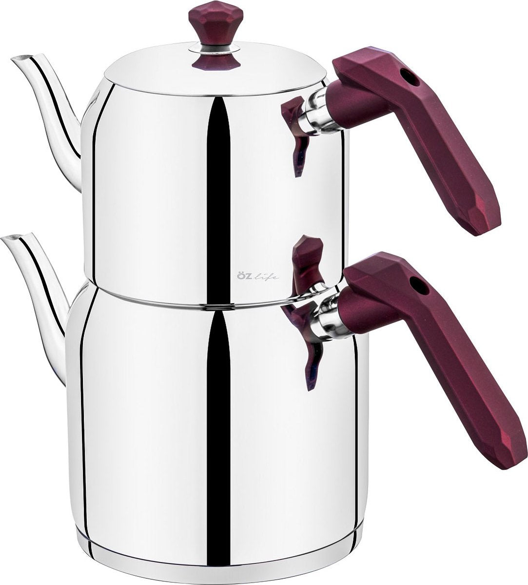 ÖZ life Türkische Teekanne - 1,35L + 2,15L - Teeservice - Teekannenset - Silber/Lila - Caydanlik
