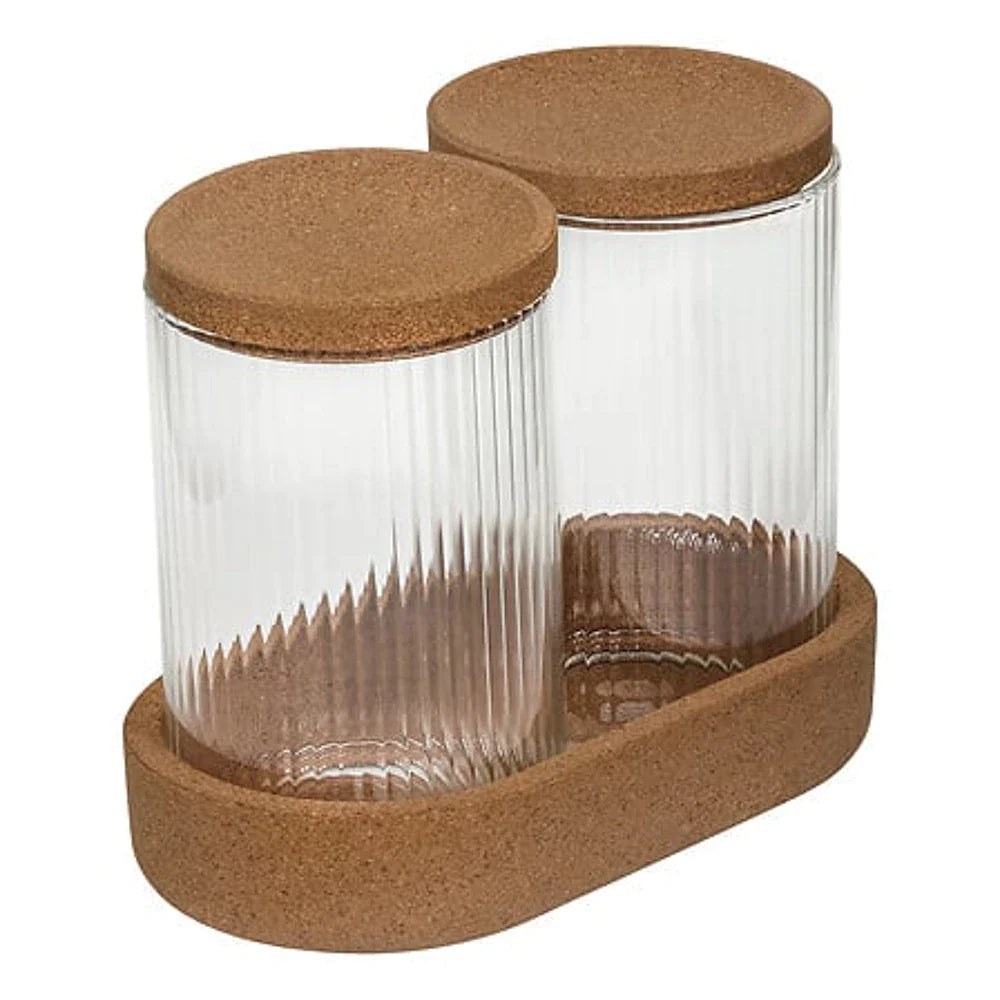 5Five Voorraadpot - 3-delige Organizer Set van Glas en Kurk - Transparant