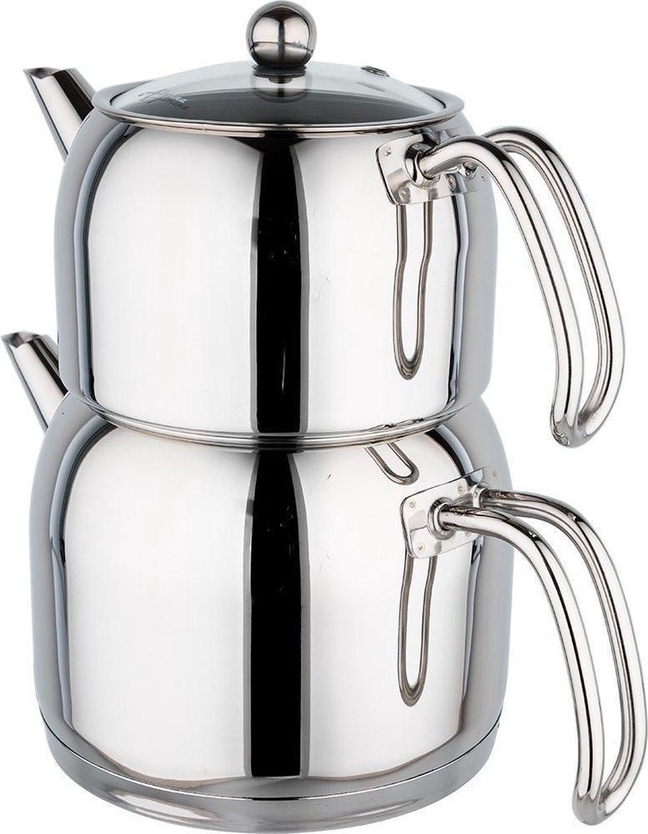 Almina Demora - Theepot Set - 1L + 2L - Edelstaal 18/10 - Inductie - Turkse Theepot - TEKZEN