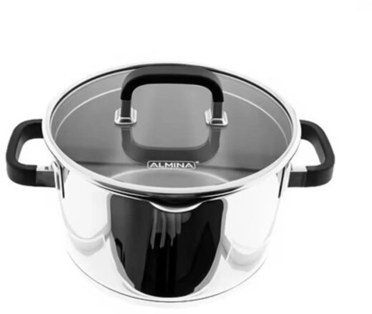 Almina Kookpan met Glazen Deksel - 28cm - 9.8L - Edelstaal - Zilver - Siliconen Handvat - TEKZEN