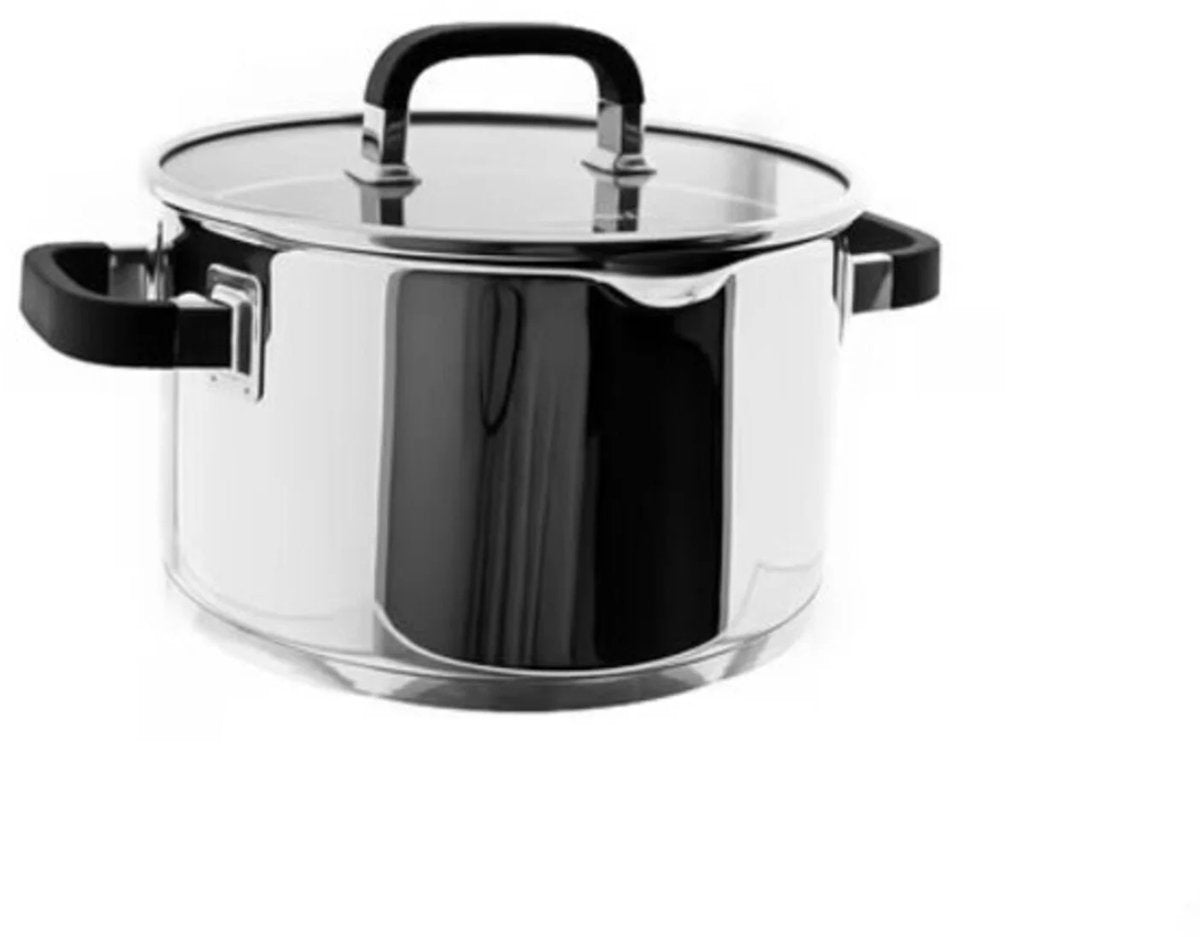 Almina Kookpan met Glazen Deksel - 28cm - 9.8L - Edelstaal - Zilver - Siliconen Handvat - TEKZEN