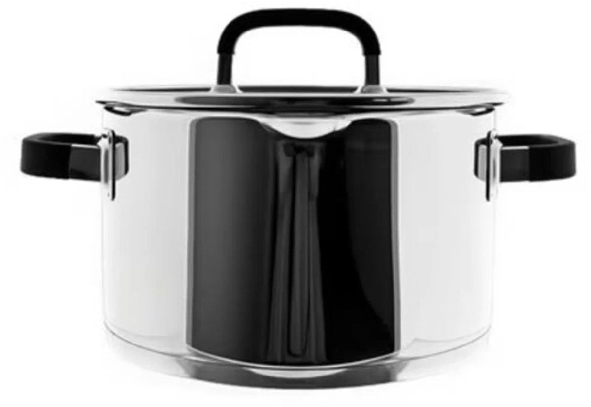 Almina Kookpan met Glazen Deksel - 28cm - 9.8L - Edelstaal - Zilver - Siliconen Handvat - TEKZEN