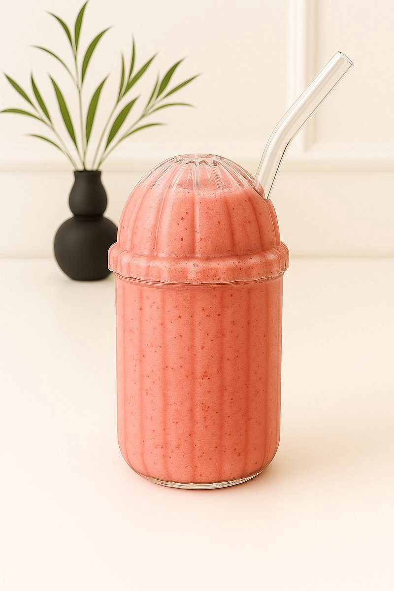 Almina Vivien - Latte Machiato Glas met Rietje & Deksel - Set van 2 - Match Glas - IJskoffie Glas - Smoothie Glas - TEKZEN