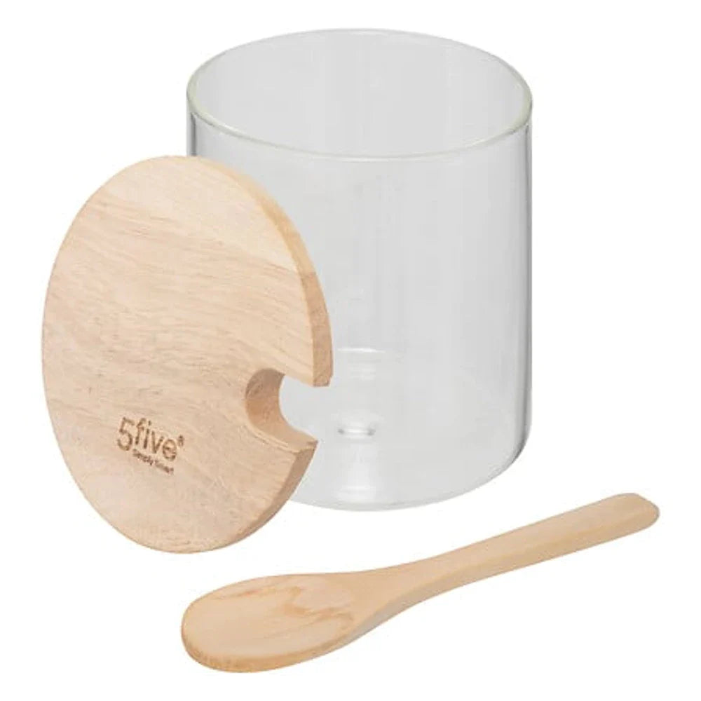 5Five Suikerpot incl Lepel - Glas/Bamboe - 400ml