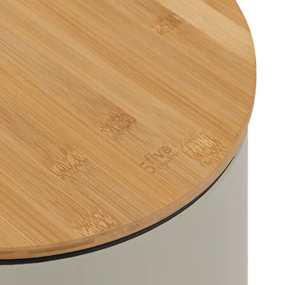 5Five Prullenbak met Bamboe Deksel - Beige - 30L - Pedaalemmer - Rond - Metaal