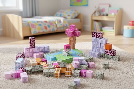 Magnetische Bouwblokken Set - 140 Delig - Roze Magnetische Kubussen - Educatief Constructiespeelgoed voor Kinderen – foto 6