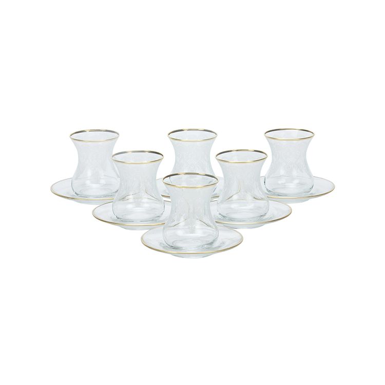 Bricard Alize - Turkse Theeglazen Set met Goud Randje - 12-delig - Glas & Schoteltjes