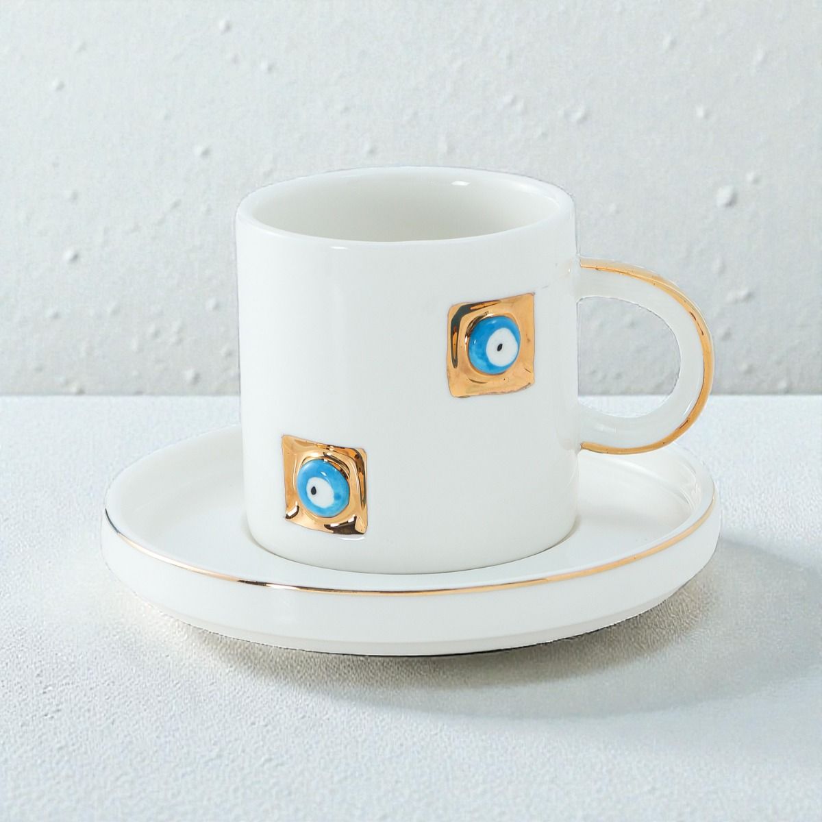Bricard Yadigar - Espressoset met Nazar Boncuk - 12-delig - Wit/Goud - 125ml - Keramiek - Espresso Kopjes & Schotels