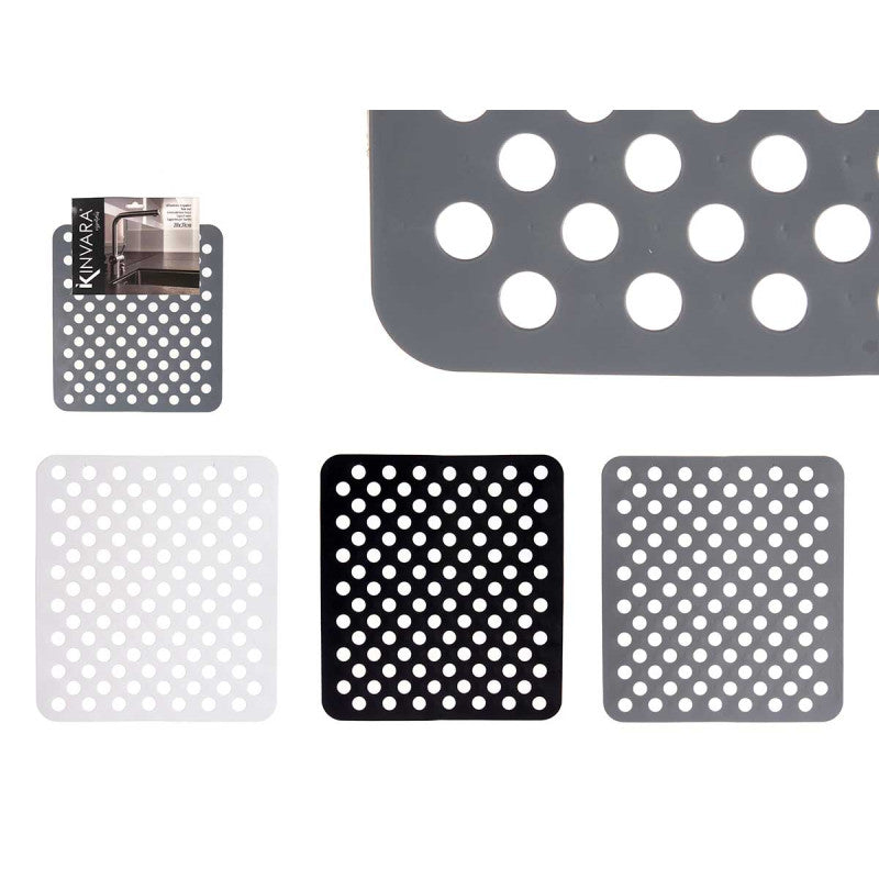 Kinvara Gootsteenmat - Vierkant 28x31 cm - Set van 3 - Wit, Grijs, Zwart - Spoelbakmat - Spoelmat - Spoelbakbescherming - Spatbescherming