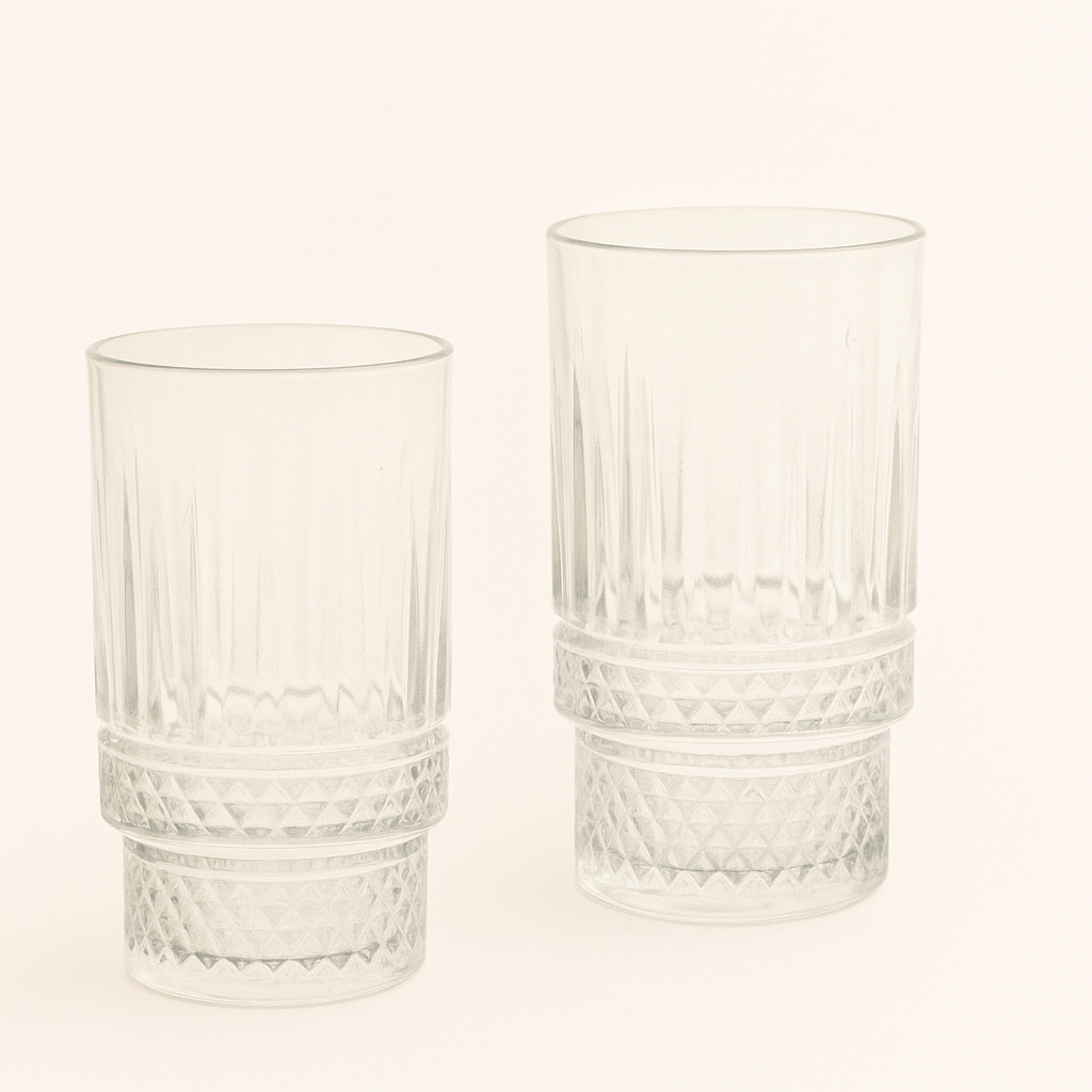 Glozini Mykonos - Geribbelde Longdrinkglazen - 330ml - Set van 6 - Cocktailglazen - IJskoffieglazen - Drinkglazen - TEKZEN