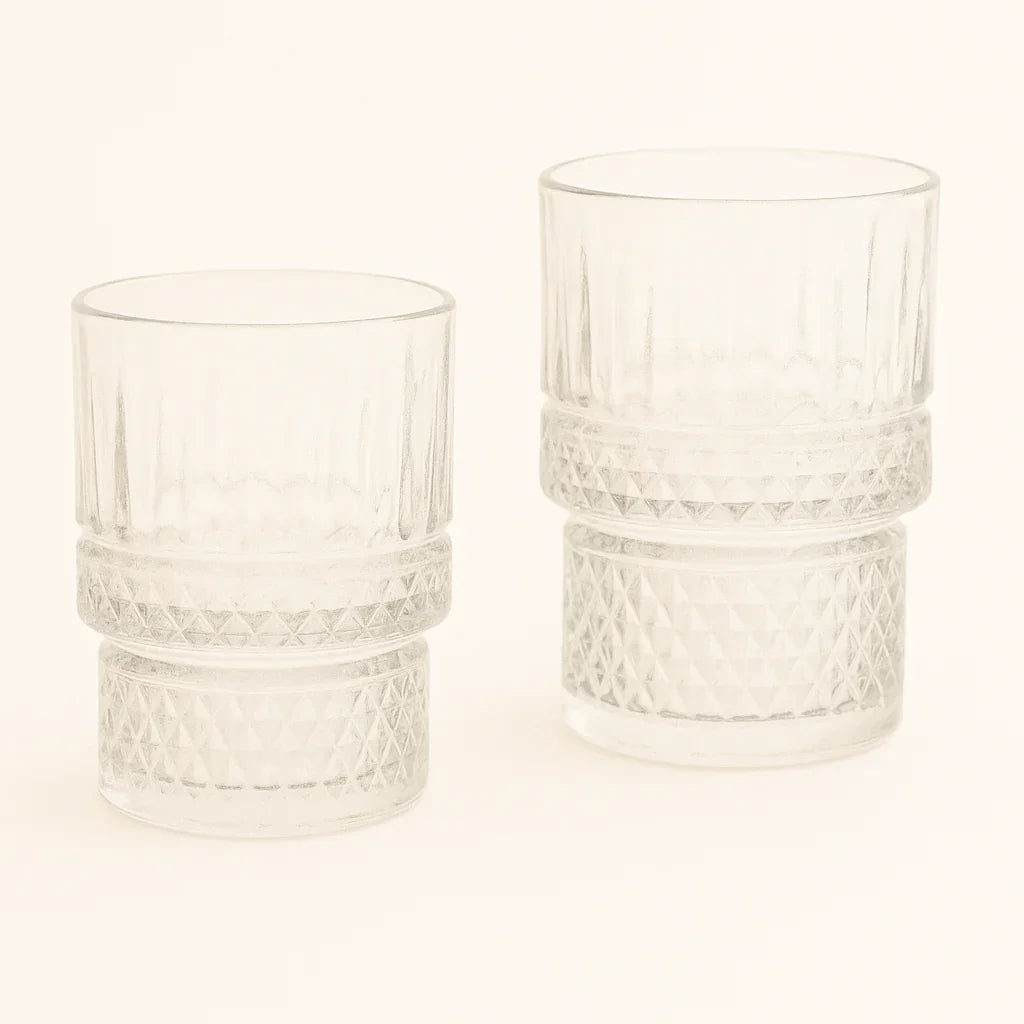 Glozini Mykonos - Korte Geribbelde Glazen - 213ml - Stapelbaar - 6 Stuks - Matcha glazen - TEKZEN